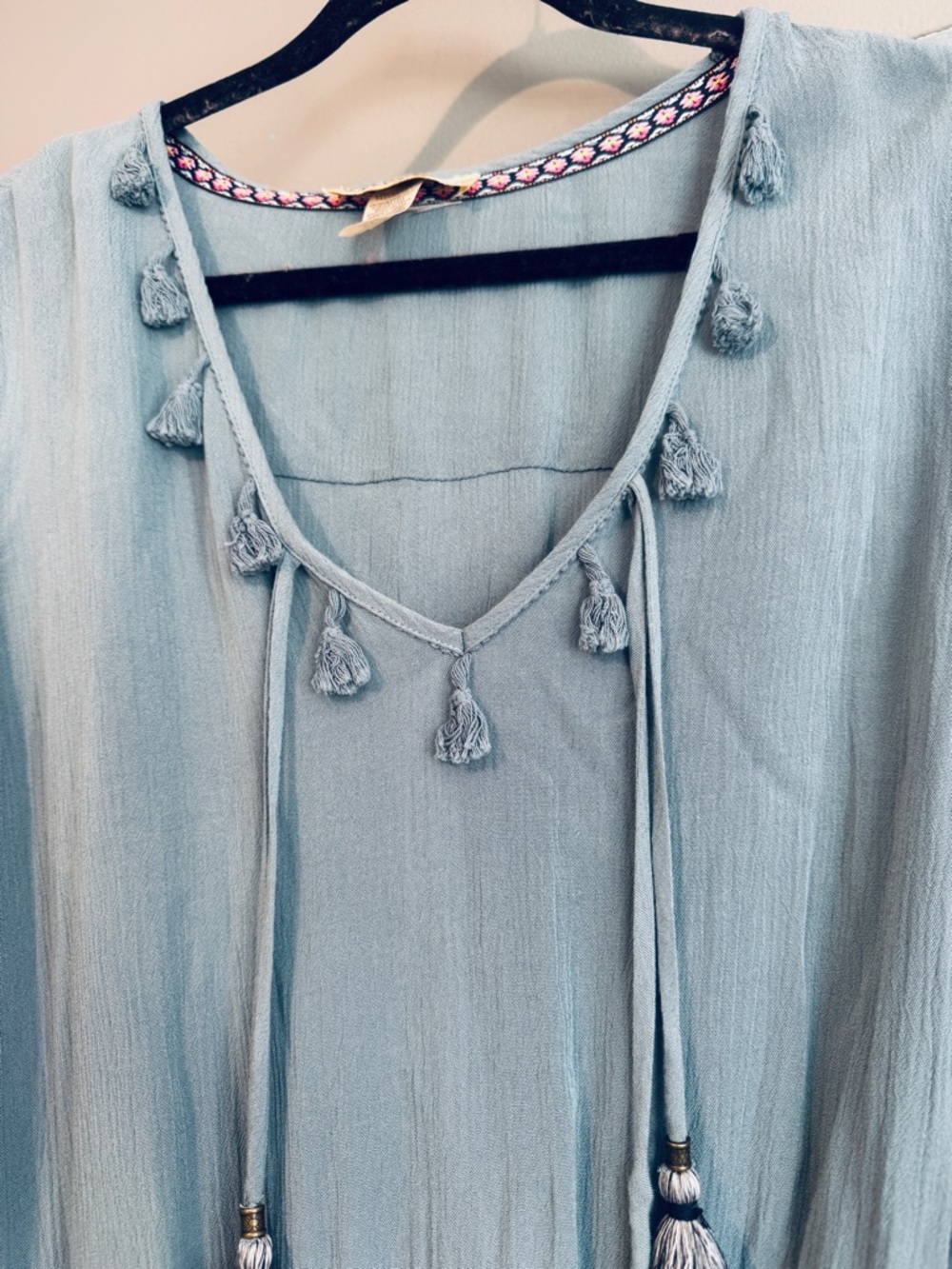 Davina Boho Goddess Maxi Dress Tiered Tassels Dusty Teal Seafoam Mint Dress - Picture 3 of 11